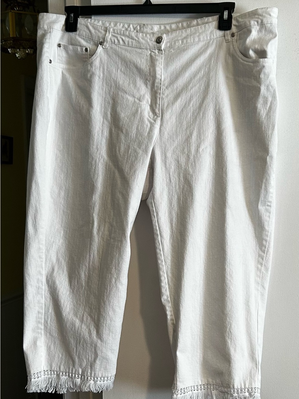 Ruby Road White Cropped Fringe Hem Jeans